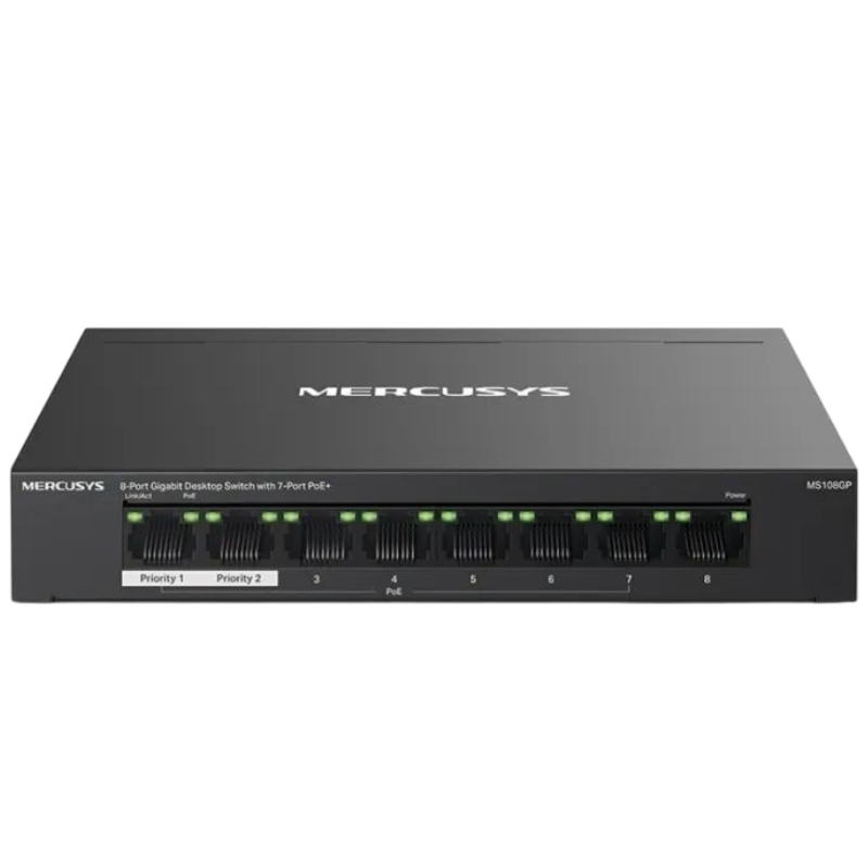 Комутатор Mercusys MS108GP 8xGE (7xPoE), 65Вт
